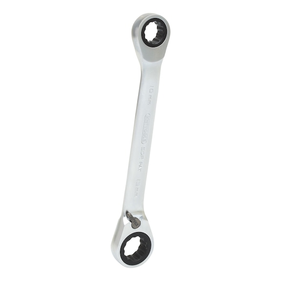 GEARplus double ratchet ring spanner, reversible, 10x13 mm, on hanger - GEARplus reversible double ratchet ring spanner