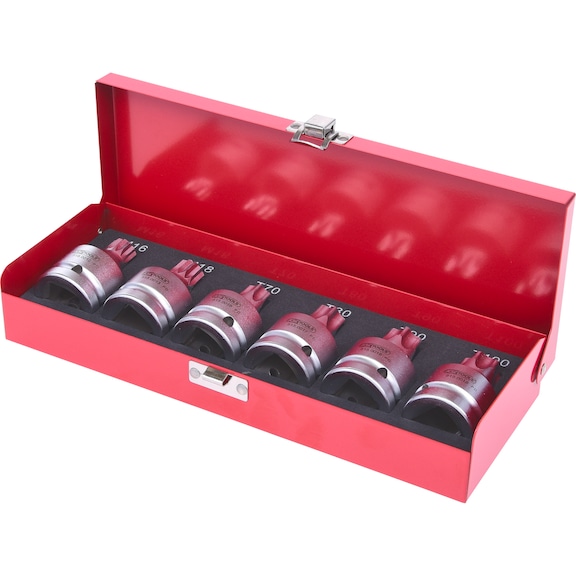 KS TOOLS 3/4 inch power bit socket set, 6-piece, TX+multi-tooth, with bore - Power bit sockets