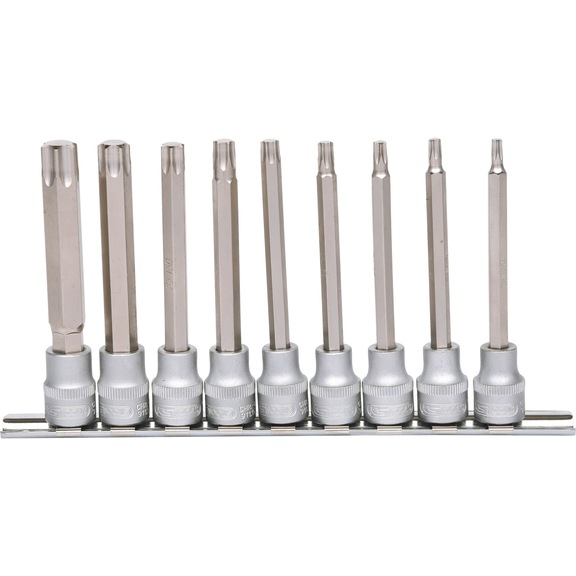 3/8 inch TX socket bit set, long, 9-piece, T20-T60 - Socket wrench (set)