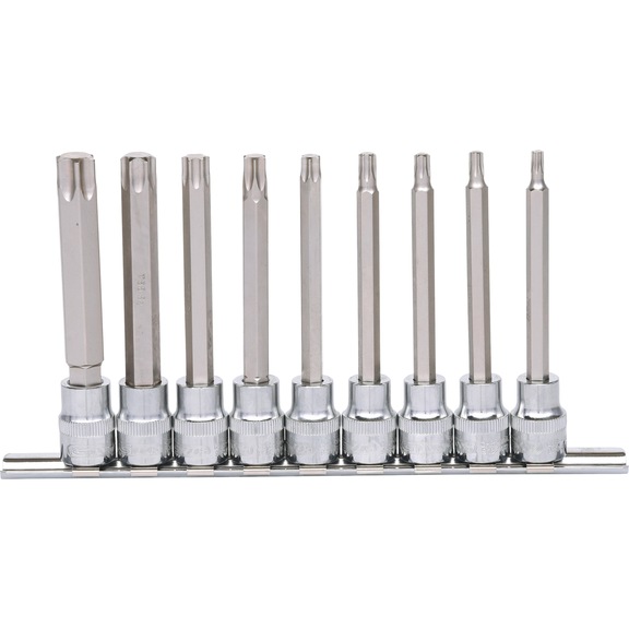 3/8 inch CHROMEplus TX socket bit set, long, 9-piece T20-T60 - CHROMEplus socket wrench (set)