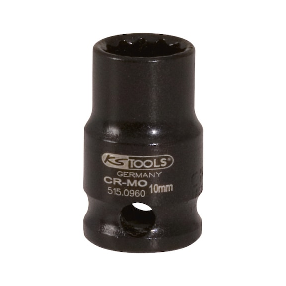 3/8 inch 12-point power socket, short, 10 mm - 3/8 inch 12-point heavy-duty socket