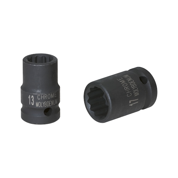 3/8 inch 12-point power socket, short, 8 mm - 3/8 inch 12-point heavy-duty socket