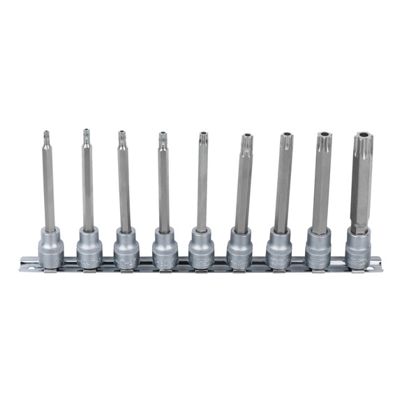 KS TOOLS 3/8 Zoll Bit-Stecknuss-Satz, lang, 9-teilig, TB20-TB60 mit Stirnlochbohrung - Steckschl&uuml;ssel (Satz)