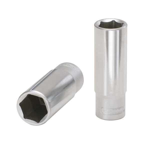 3/8 inch hexagon socket, long, 10 mm on hanger - 3/8 inch hex socket