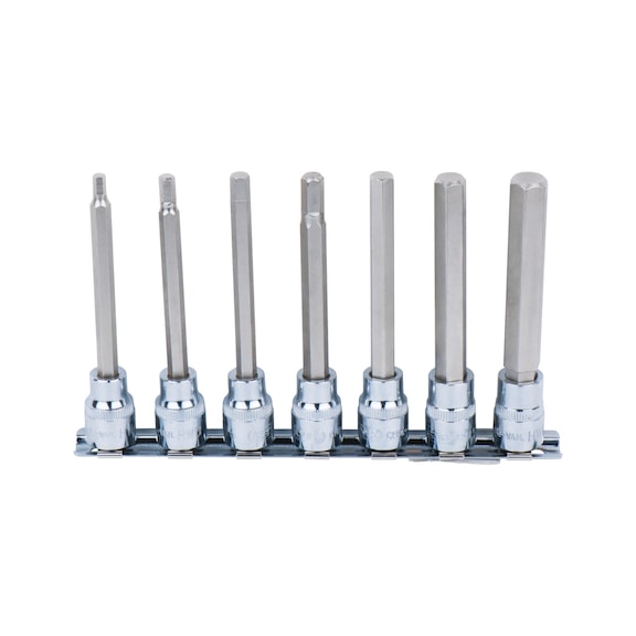 3/8 inch CHROMEplus bit socket set, hexagon socket, 7-piece, 4-12 mm, long - CHROMEplus socket wrench (set)