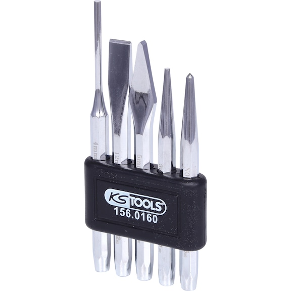 Driving tool, chisel and centre punch set, 5-piece - Drive-through tool
