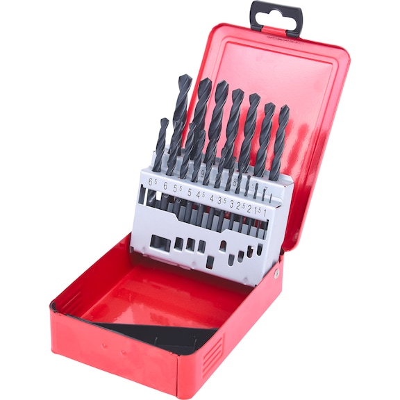 HSS-R twist drill bit set, sheet steel case, 19 pieces, 1-10 mm - HSS-R twist drill set
