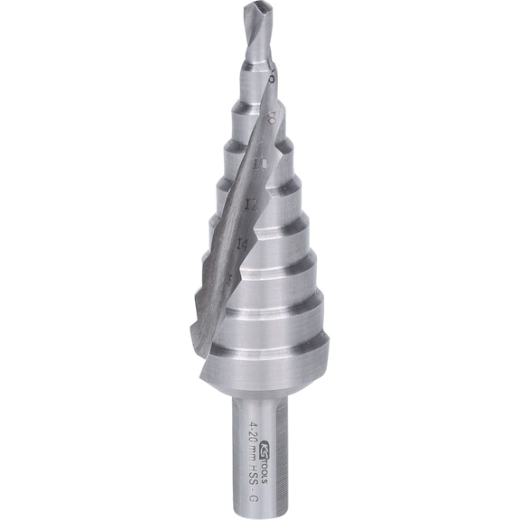 HSS step drill, D: 4-20 mm, 9 steps - HSS step drill bit