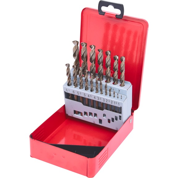 HSS-G Co 5 twist drill set, sheet steel case, 19 pieces, 1-10 mm - HSS-G Co 5 twist drill bit set