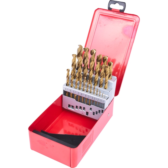 HSS TiN twist drill bit set, sheet steel cassette, 25 pieces, 1-13 mm - HSS TiN twist drill set