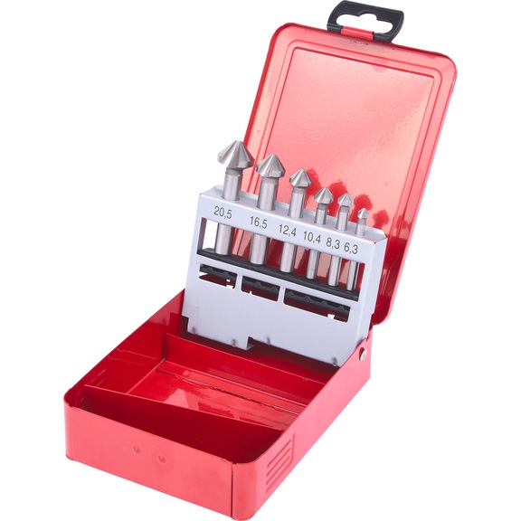 KS TOOLS HSS cone and deburring countersink set, sheet steel cassette, 6 pieces - Countersink set