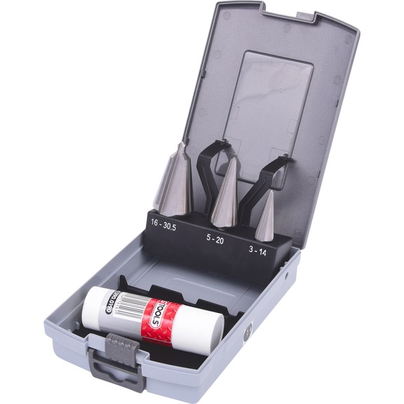 HSS Co sheet metal drill bit set, plastic case, 4 pieces - HSS Co sheet metal drill bit