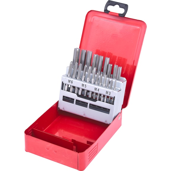 HSS hand tap set M, sheet steel case, 21-piece M3-M12 - Taps, thread formers, dies (miscellaneous)