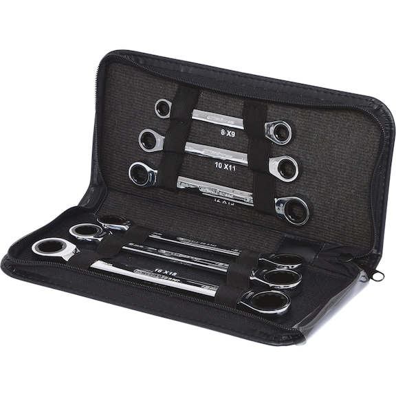 KS TOOLS GEARplus double ratchet ring spanner set, 6-piece leather case - Combination spanner set