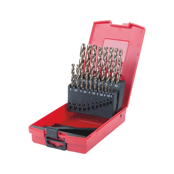 HSS-G Co 5 twist drill set, plastic case, 19 pieces, 1-10 mm - HSS-G Co 5 twist drill bit set