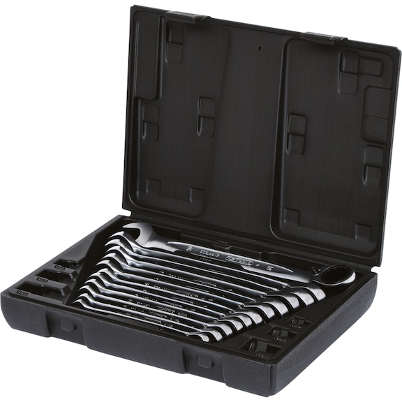 GEARplus ratchet ring spanner set, reversible, 12-piece - Combination spanner set