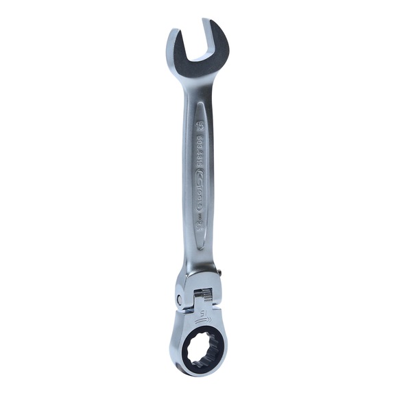 GEARplus articulated ratchet ring spanner, lockable, 15 mm on hanger - GEARplus jointed ratchet ring spanner, lockable