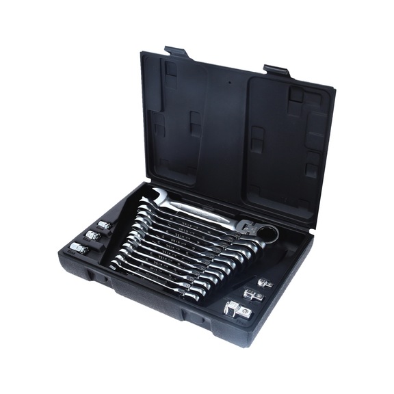 GEARplus articulated ratchet ring spanner set, 18-piece, lockable - Combination spanner set