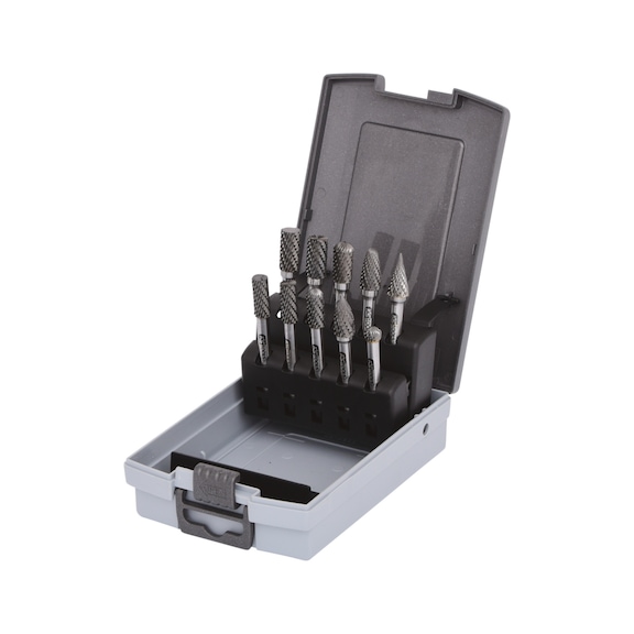 HM milling cutter set, plastic case, 10-piece - HM milling cutter set