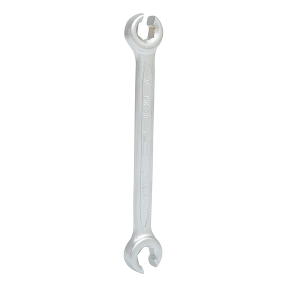 Open double ring spanner, angled, 10x11mm on hanger - Open double ring spanner