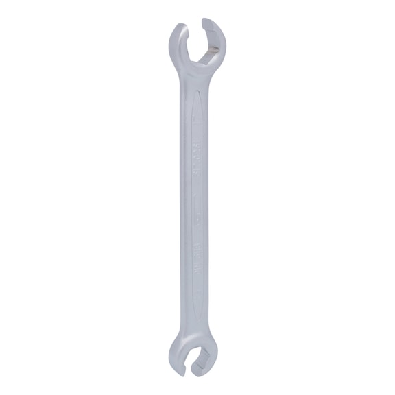 Open double ring spanner, angled, 14x17mm on hanger - Open double ring spanner