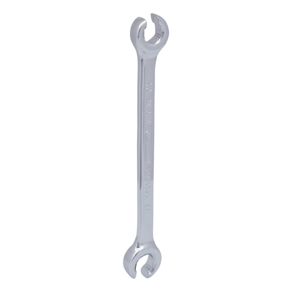 CHROMEplus open double ring spanner, angled, 10x11mm on hanger - CHROMEplus open double ring spanner