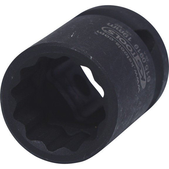 1/2 inch 12-point power socket, short, 19 mm on hanger - 1/2 inch 12-point heavy-duty socket