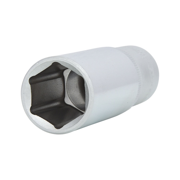 1/2 inch hex socket, long, 19 mm on hanger - 1/2 inch hex socket
