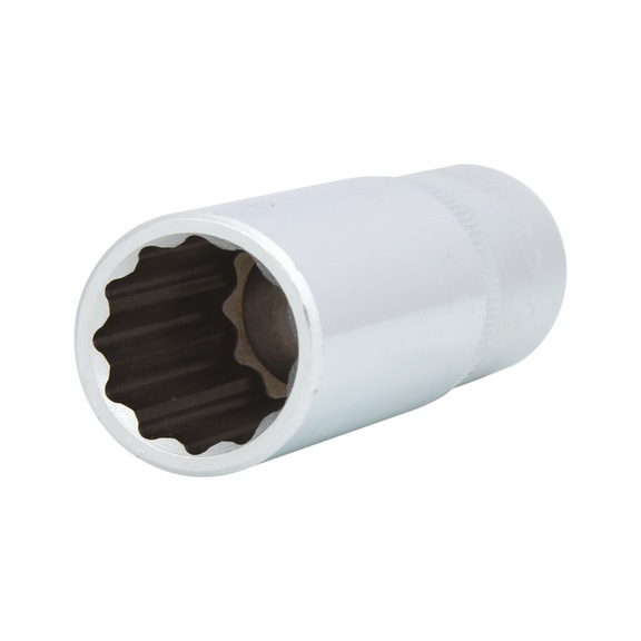 1/2 inch 12-point socket, long, 17 mm on hanger - 1/2 inch 12-point socket