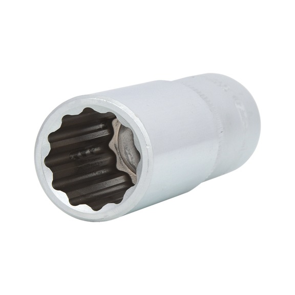 1/2 inch 12-point socket, long, 18 mm on hanger - 1/2 inch 12-point socket