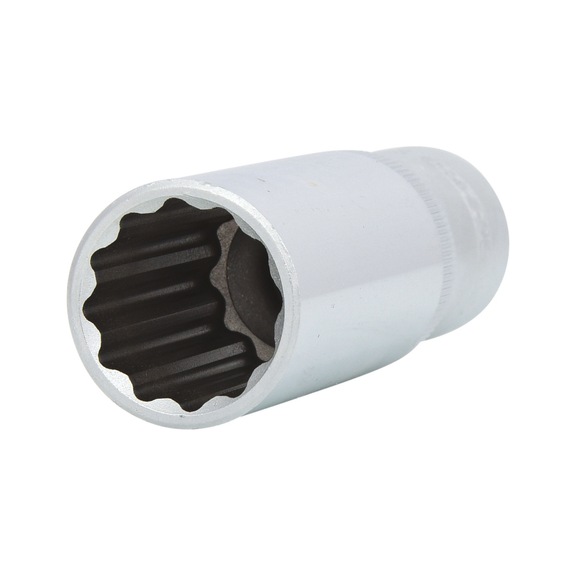 1/2 inch 12-point socket, long, 19 mm on hanger - 1/2 inch 12-point socket
