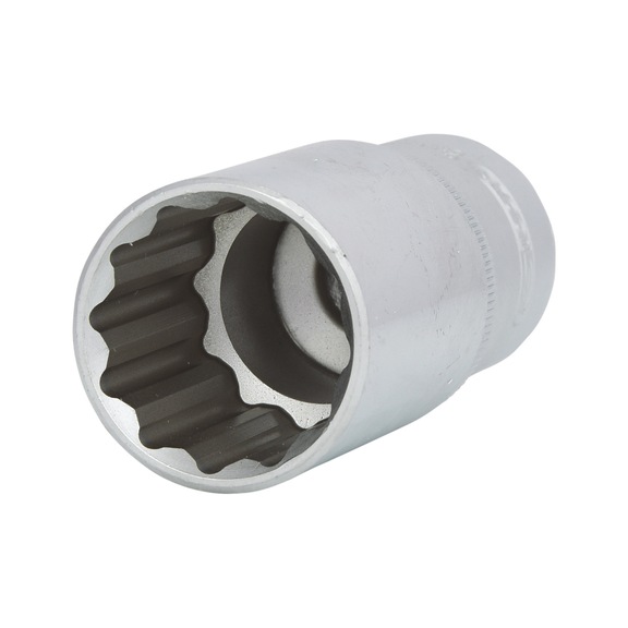 1/2 inch 12-point socket, long, 27 mm on hanger - 1/2 inch 12-point socket