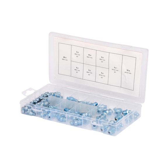 Assortment of grease nipples, M6-8-10x1.0, 110 pieces - Lubrication nipple