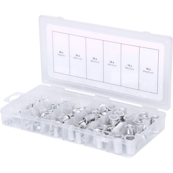 Assortment of threaded rivets, aluminium, M3x9mm-M10x21mm, 150 pieces - Bodywork component (motor vehicle, other)