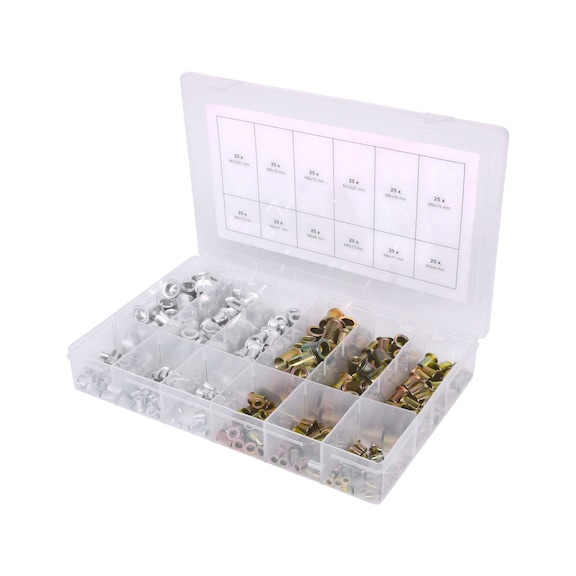 Assortment of threaded rivets, steel and aluminium, M3x9mm-M10x21mm, 300 pieces - Bodywork component (motor vehicle, other)