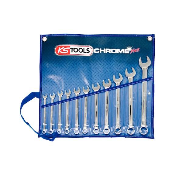 CHROMEplus ring spanner set, angled, 11-piece - Combination spanner set