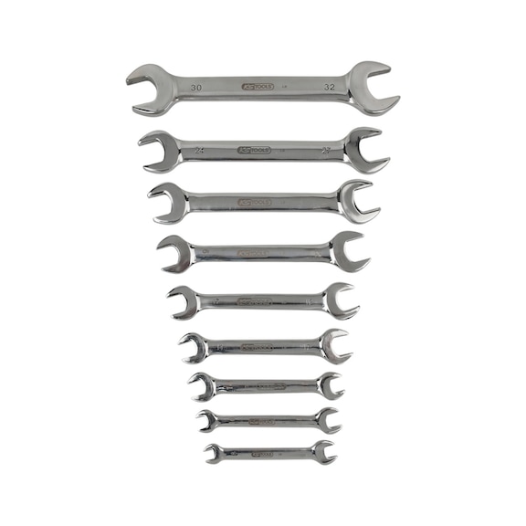 STAINLESS STEEL double open-end wrench set, 9 pieces, angled - STAINLESS STEEL double open-end wrench