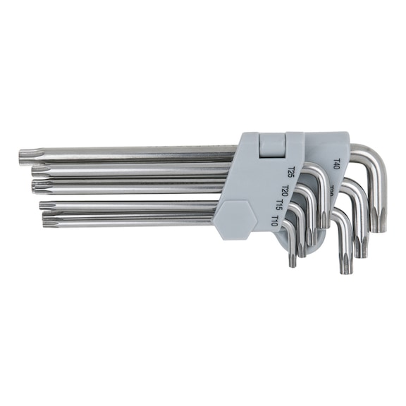 STAINLESS STEEL TX angle pin wrench with bore, long, 7-piece - STAINLESS STEEL TX Angle Pin Wrench with Bore Set