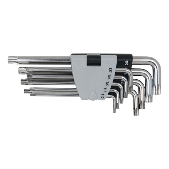 STAINLESS STEEL TX angle pin wrench with bore, long, 9-piece - STAINLESS STEEL TX Angle Pin Wrench with Bore Set