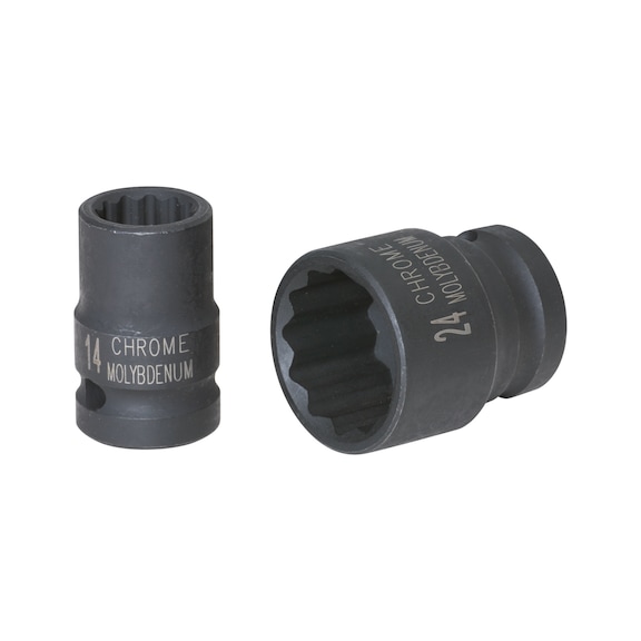 1/2 inch 12-point power socket, short, 9/16 inch - 1/2 inch 12-point heavy-duty socket