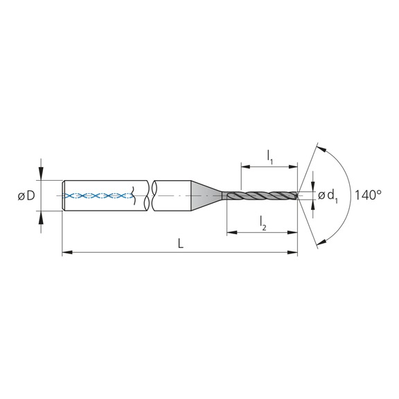 3CD.060140.CS, CrazyDrill Cool 6xd Ø1.40 mm beschichtet - 3CD, VHM Hochleistungsbohrer