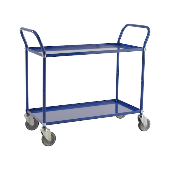 Kongamek serving trolley w two reversible load areas in blue wheels w. brake - Serving trolley with two reversible load areas