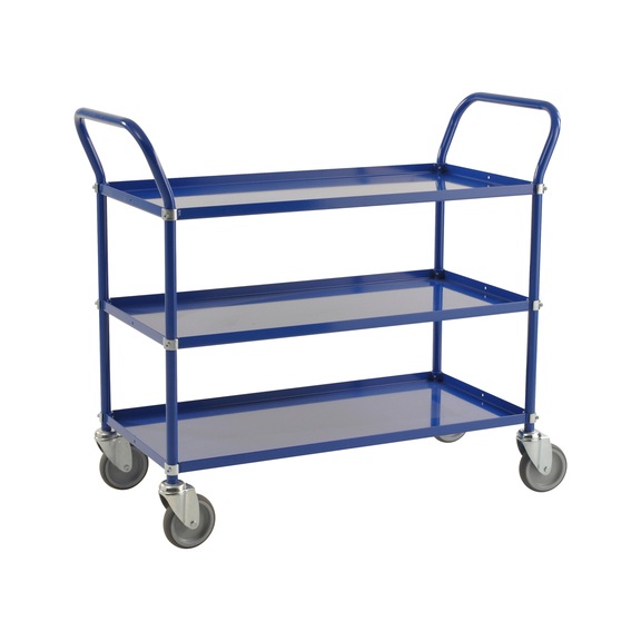 Kongamek kiszolgáló kocsi három megfordítható rakfelülettel, kék, befék. kerekek - Kiszolgáló kocsi három megfordítható rakfelülettel