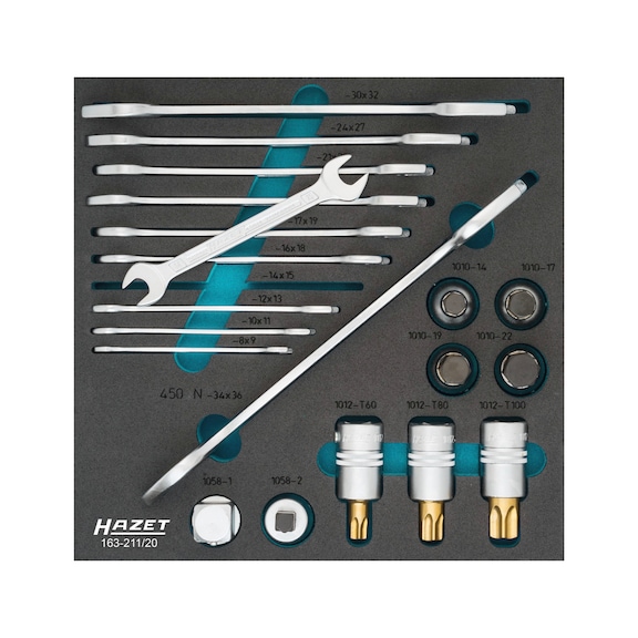 HAZET Schraubenschüssel- / Steckschlüsseleinsatz Satz 163-211/20 20 Werkzeuge - Werkzeugsortiment