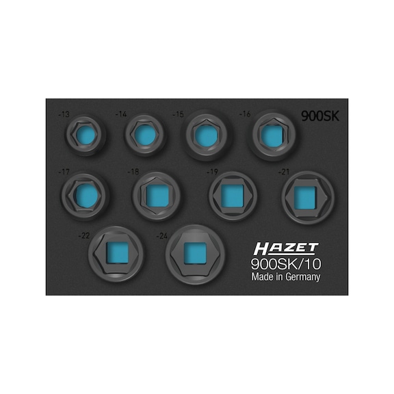 HAZET Schlagmaschinenschrauber Steckschlüsseleinsatz Satz 10-teilig 900SK/10 - Steckschlüsselsatz