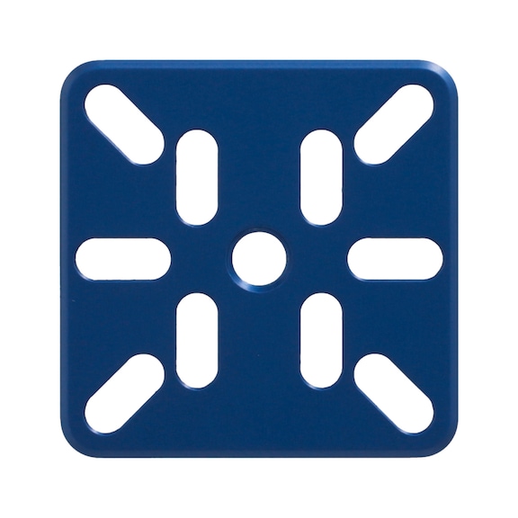 Bride de raccordement en aluminium, bleu, M8, 51,5 x 51,5 x 10 mm - Plaque de montage en aluminium