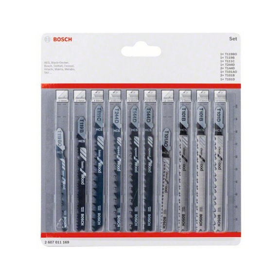 BOSCH 10-teilig Stichsägeblatt-Set für Wood T-Schaft 2607011169 - Sägeblatt für Stichsäge