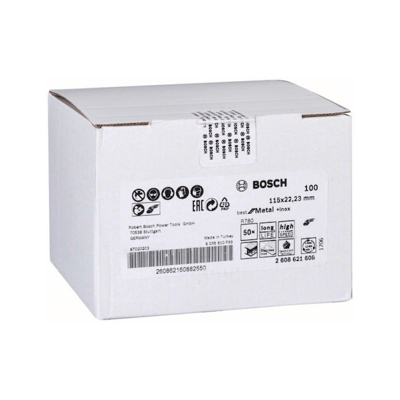 BOSCH Fiber sanding disc R780 for Metal and Inox 115x22,23mm 100 2608621608 - Fiber sanding disc