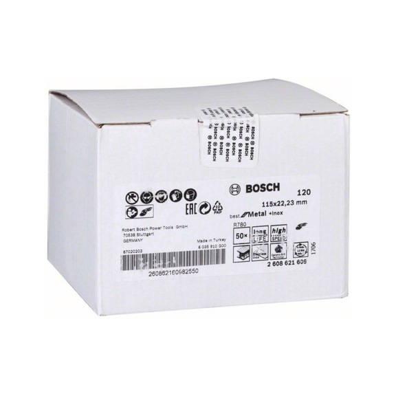 BOSCH Fiberschleifscheibe R780 for Metal and Inox 115x22,23mm 120 2608621609 - Fiberschleifscheibe