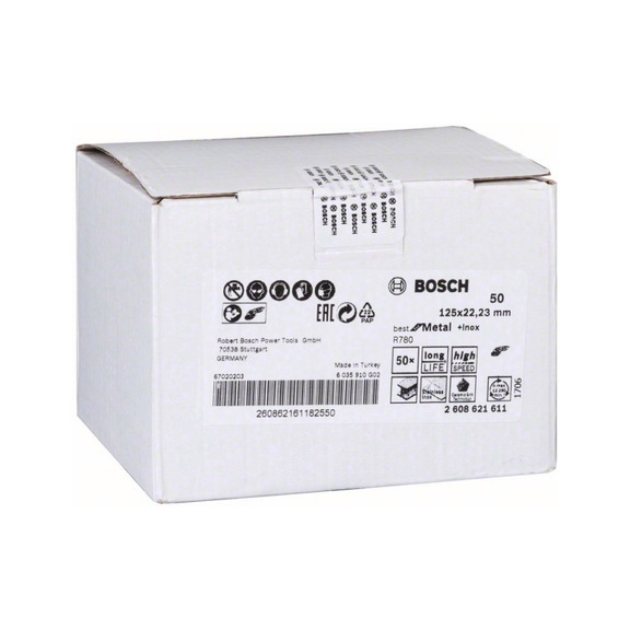 BOSCH Fiber sanding disc R780 Best for Metal and Inox 125x22,23mm 50 2608621611 - Fiber sanding disc